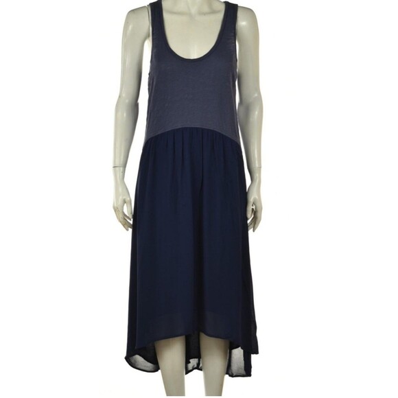 Left of Center Women's Dress Size XS Two-Tone Blue Sheath Midi Sleeveless Hi Lo - Picture 5 of 6